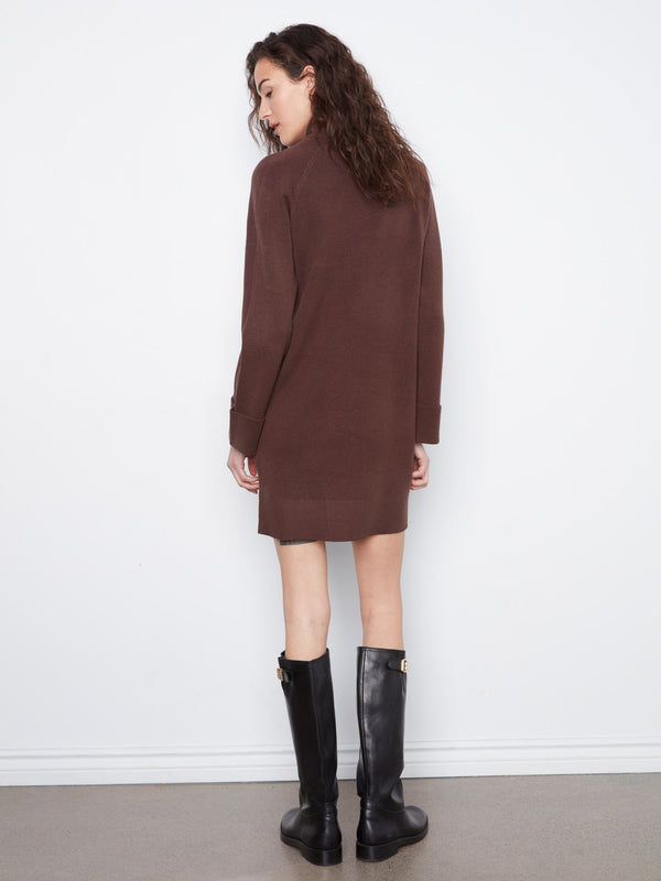 Mock Neck Sweater Dress - Coffee