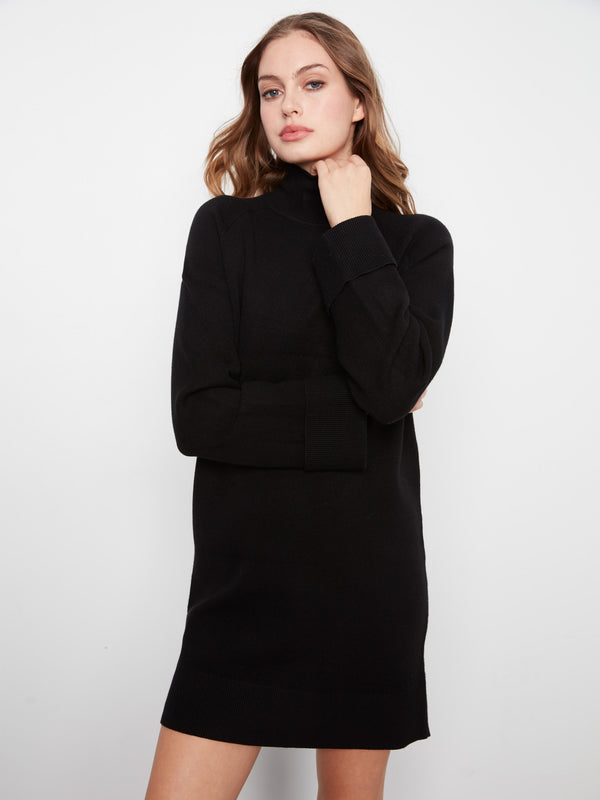 Mock Neck Sweater Dress - Black