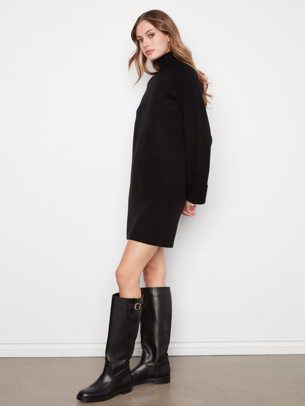 Mock Neck Sweater Dress - Black