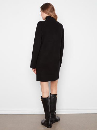 Classic black sweater dress showcasing the elegance of its mock neck design. Ideal for effortless style by Charlie B.