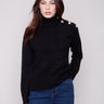 Elegant black sweater with a mock neck and stylish ribbed cuffs, perfect for any occasion by Charlie B.