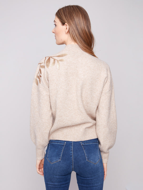 Mock Neck Sweater with Sequin Detail - Heather Oat