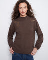 Elegant heather-coffee sweater featuring intricate sequin embroidery on the shoulders, offering a chic and cozy look by Charlie B.
