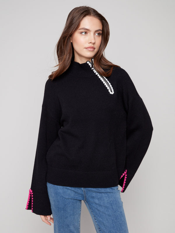 Stylish mock neck sweater in black, perfect for any occasion by Charlie B.