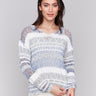 Denim sweater with rounded V-neck and drop shoulders by Charlie B.