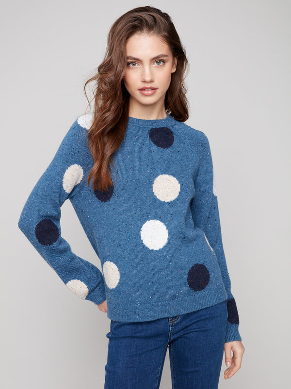 Heather Oxford sweater with a chic mock neck and cozy long sleeves, featuring polka dots by Charlie B.