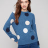 Heather Oxford sweater with a chic mock neck and cozy long sleeves, featuring polka dots by Charlie B.