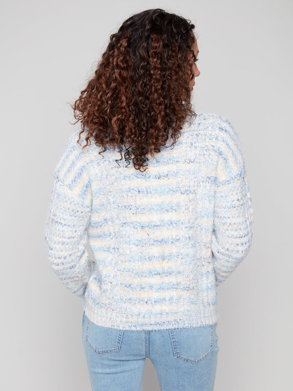 Soft striped sweater crafted from luxurious eyelash yarn, ideal for adding warmth and texture to your wardrobe by Charlie B.