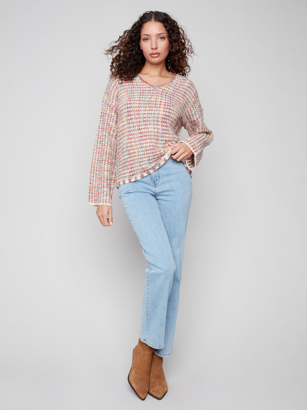 Novelty Yarn Crochet Sweater - Multicolor