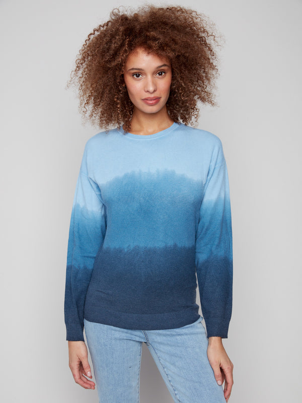 Blue ombre sweater with a stylish crew neck, offering a modern look with its artistic gradient design by Charlie B.
