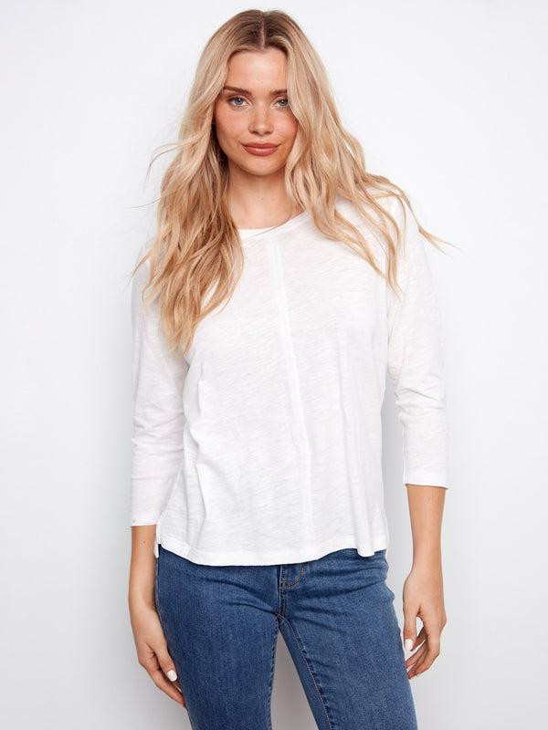 White top featuring a stylish front seam detail, crafted from organic cotton, by Charlie B.