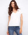 White short-sleeve T-shirt with a lightweight cotton fabric, featuring a stylish V-neck by Charlie B.