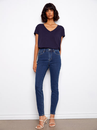Stay cool in this fashionable V-neck tee made from lightweight fabric, perfect for layering or wearing alone. By Charlie B.