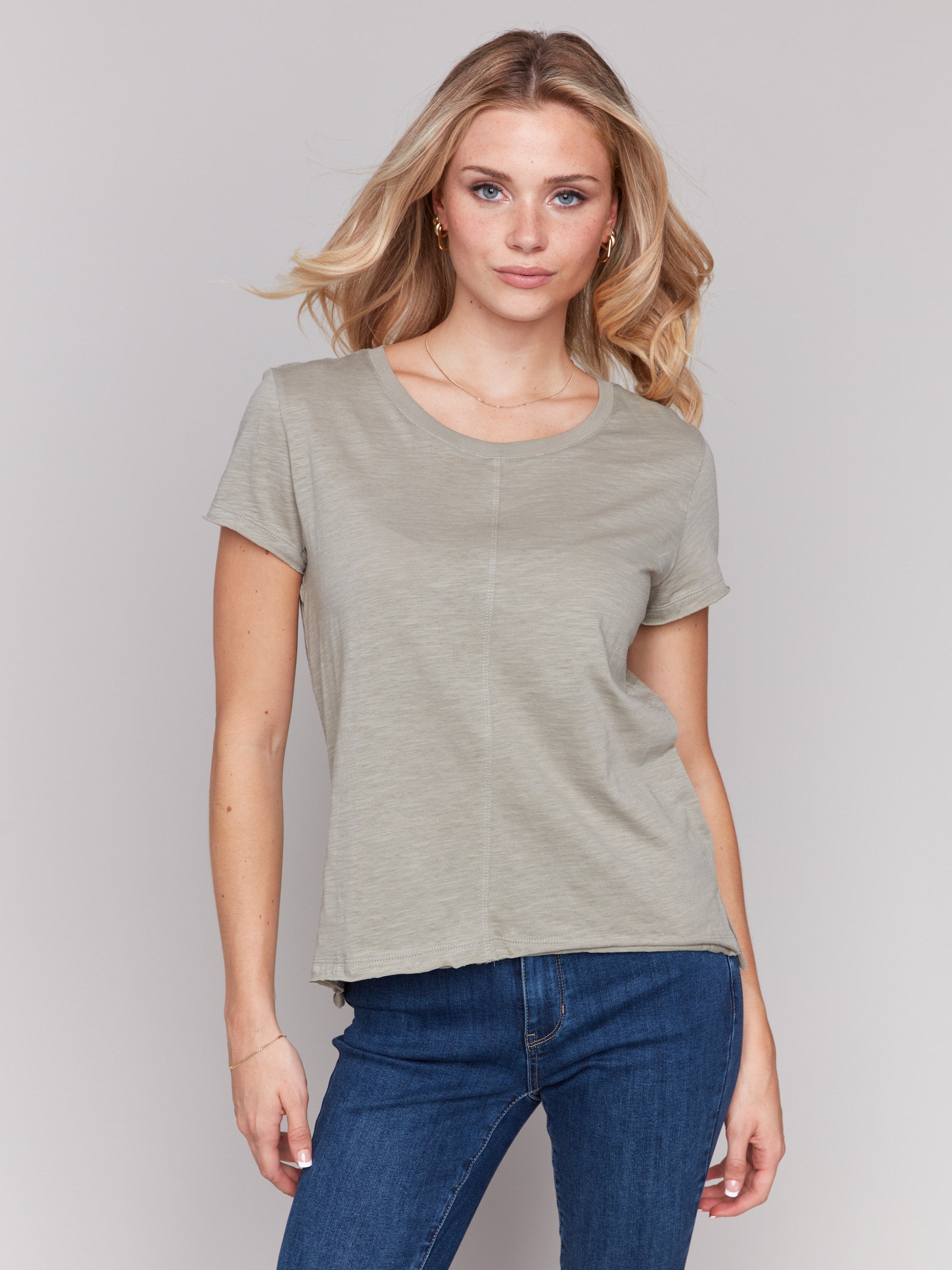 Organic cotton t-shirt with crew neckline in celadon, by Charlie B.