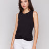Black organic cotton tank top with crew neckline by Charlie B.