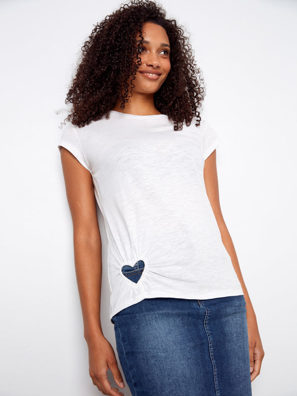 Organic Cotton T-Shirt With Heart Cut-Out - White