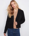 Chic black cardigan with raglan sleeves for a relaxed fit, complete with patch pockets by Charlie B.