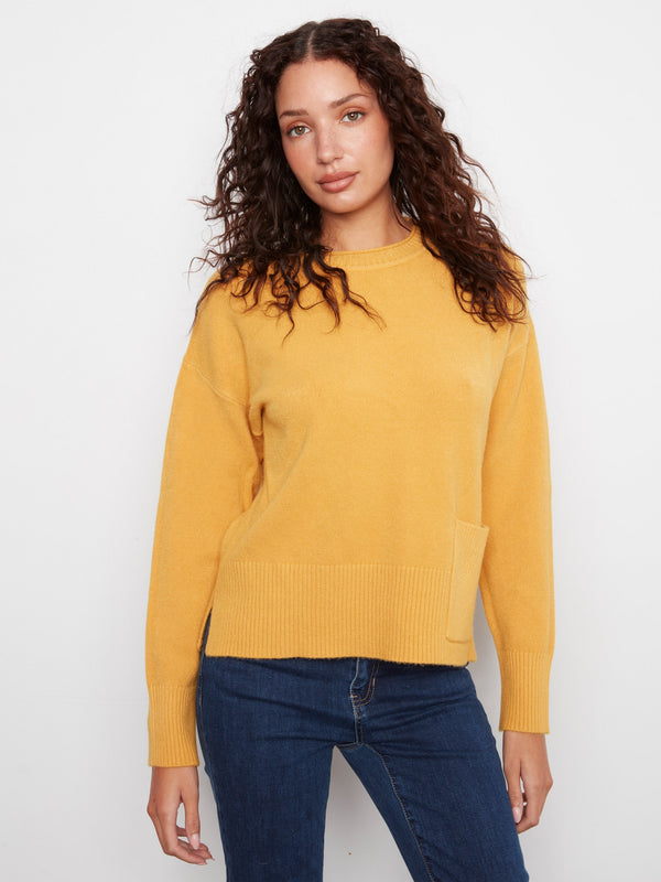 Patch Pocket Crew Neck Sweater - Amber