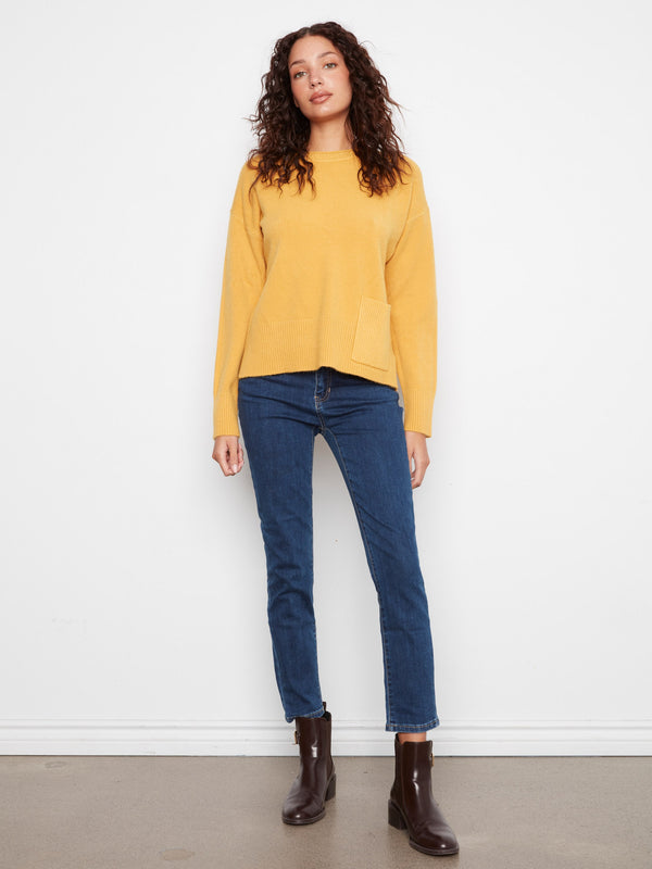 Patch Pocket Crew Neck Sweater - Amber
