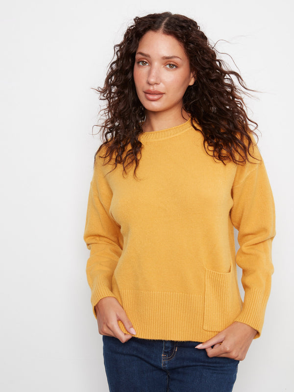 Patch Pocket Crew Neck Sweater - Amber