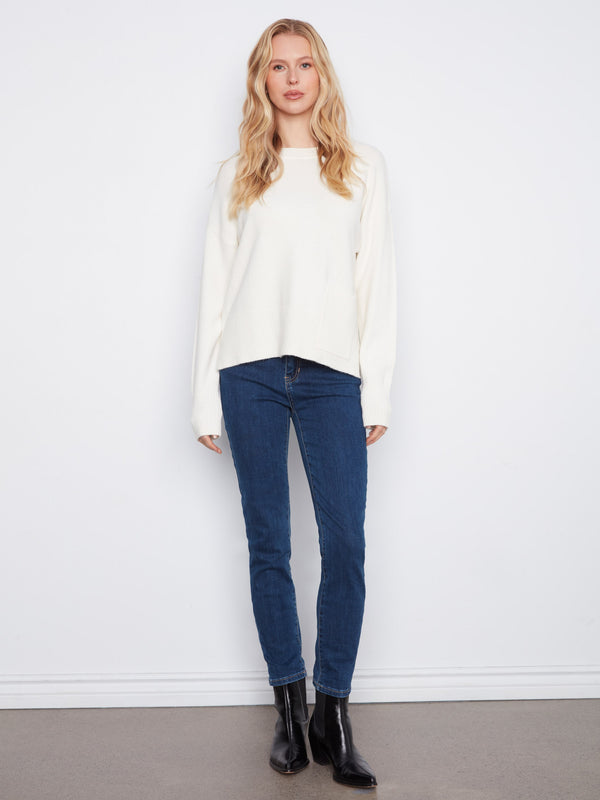 Patch Pocket Crew Neck Sweater - Ecru