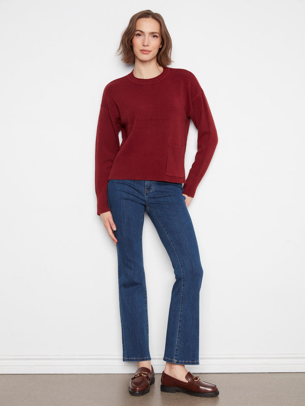 Patch Pocket Crew Neck Sweater - Merlot