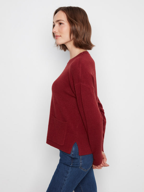 Patch Pocket Crew Neck Sweater - Merlot