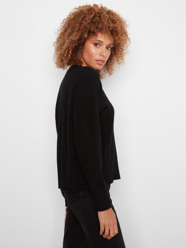 Patch Pocket Crew Neck Sweater - Black