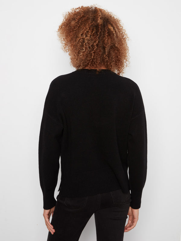 Patch Pocket Crew Neck Sweater - Black