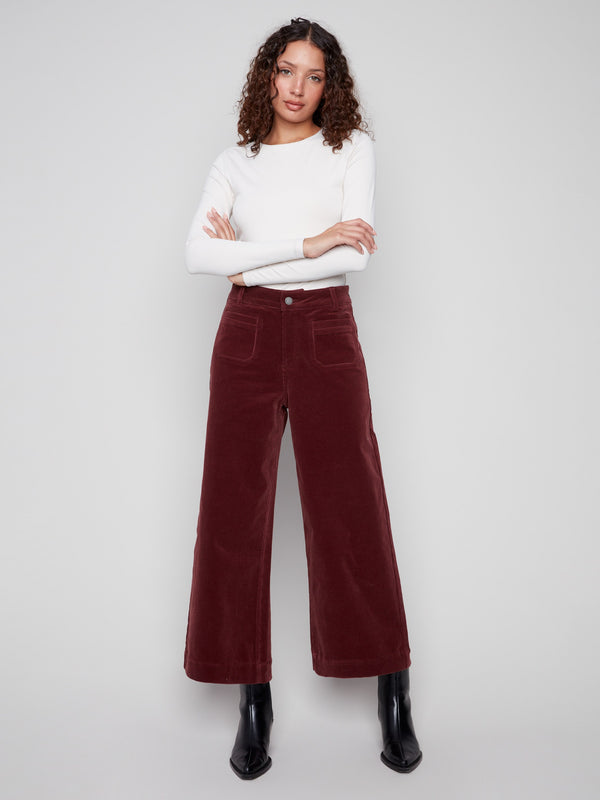Crafted from stretch corduroy fabric, these cabernet pants ensure comfort and elegance by Charlie B.