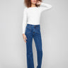 Indigo jeans with a flare leg design, crafted from stretch denim for added comfort and style by Charlie B.