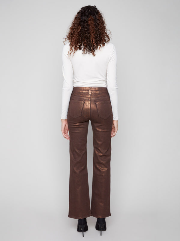 Chic bronze twill pants with back pockets, combining style and function effortlessly by Charlie B.