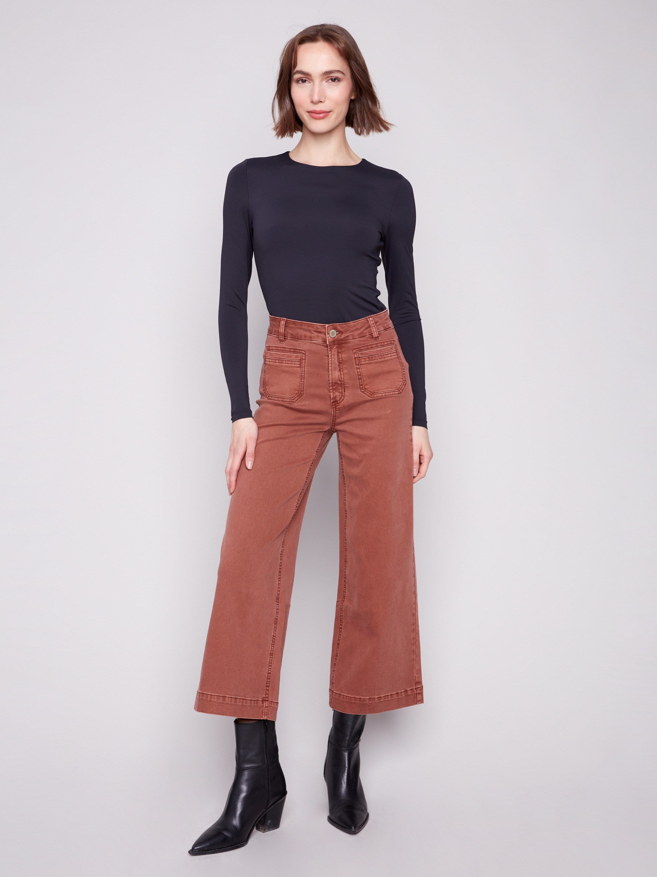 Sepia cropped pants with a stylish flare fit, perfect for any occasion by Charlie B.