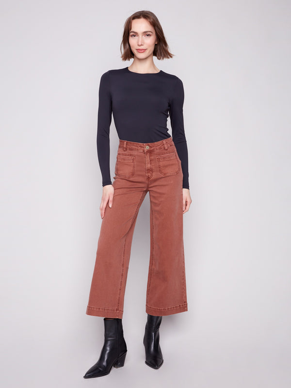 Sepia cropped pants with a stylish flare fit, perfect for any occasion by Charlie B.