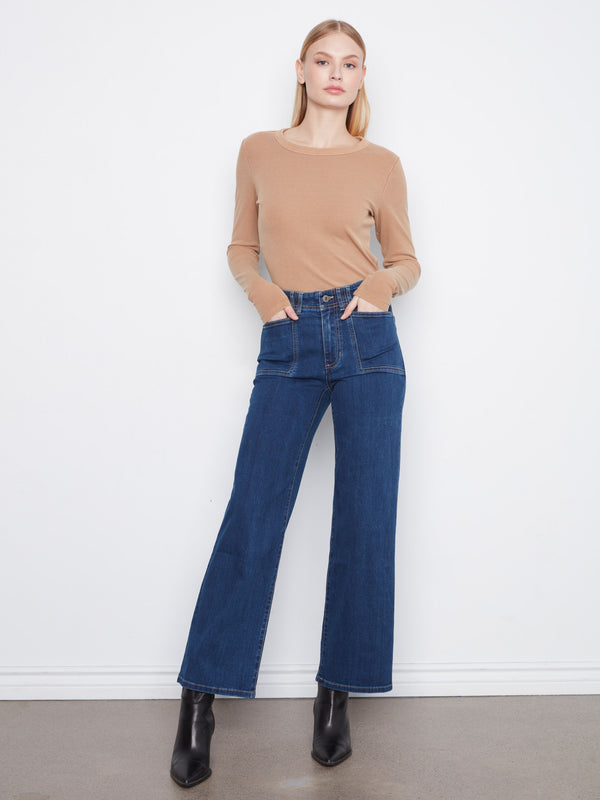 Patch Pocket Wide Leg Jeans - Indigo