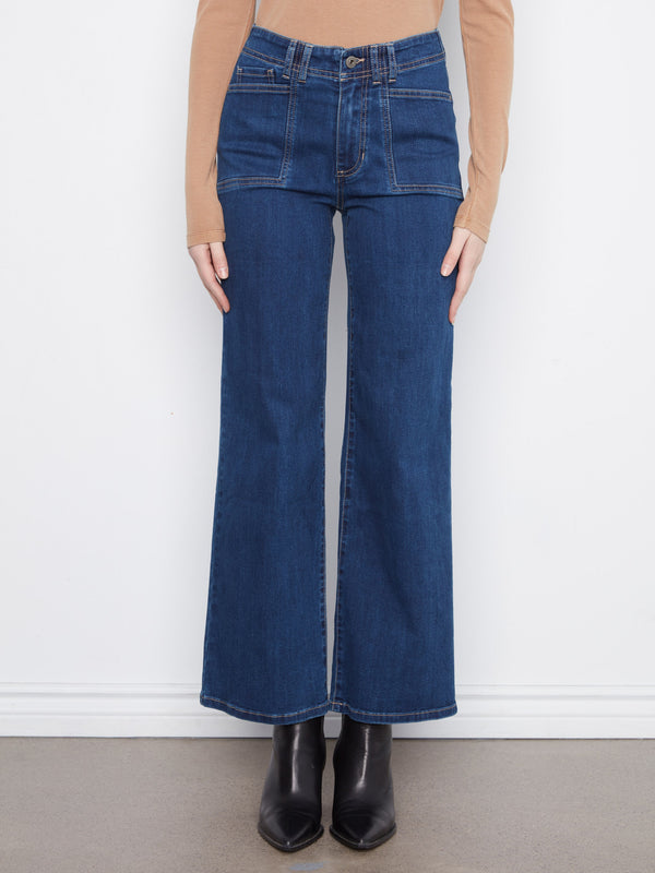 Patch Pocket Wide Leg Jeans - Indigo