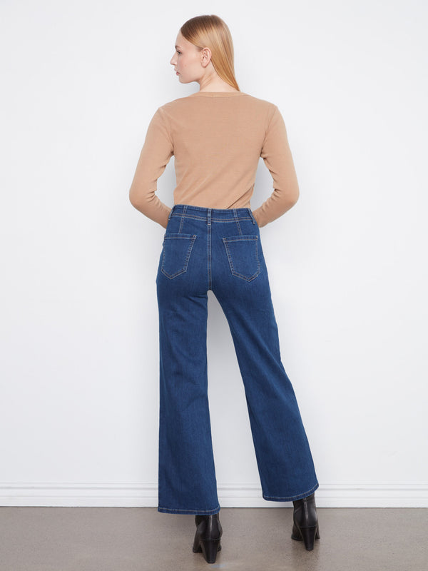 Patch Pocket Wide Leg Jeans - Indigo