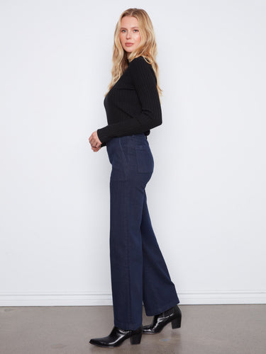 The double-button waistband adds a touch of sophistication to these versatile jeans by Charlie B.