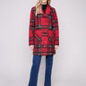 Cranberry plaid boucle knit coat with a chic tailored collar, ideal for stylish layering and comfort by Charlie B.