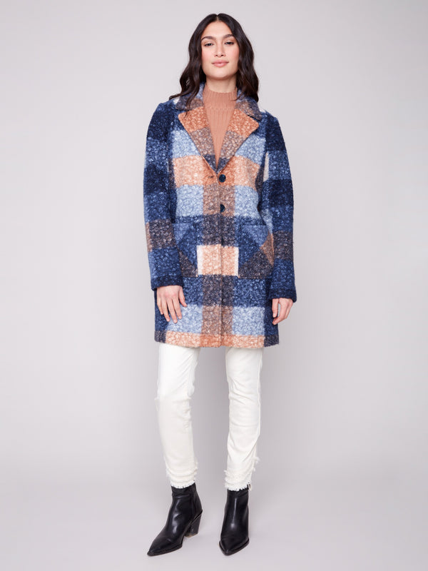 Plaid boucle knit coat featuring a chic tailored collar, perfect for elevating any outfit by Charlie B.