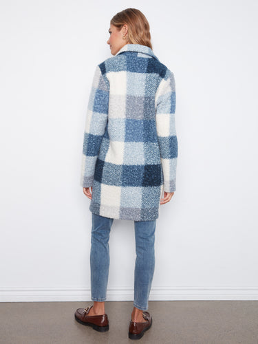 Longline silhouette offers an elegant touch to this checkered pattern coat, ideal for layering by Charlie B.
