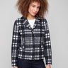 Plaid boucle knit short coat featuring hidden snaps closure and stylish design for a chic look by Charlie B.