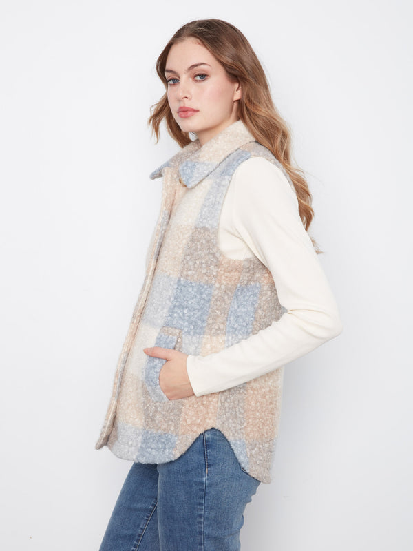 Plaid Bouclé Knit Vest - Celestial