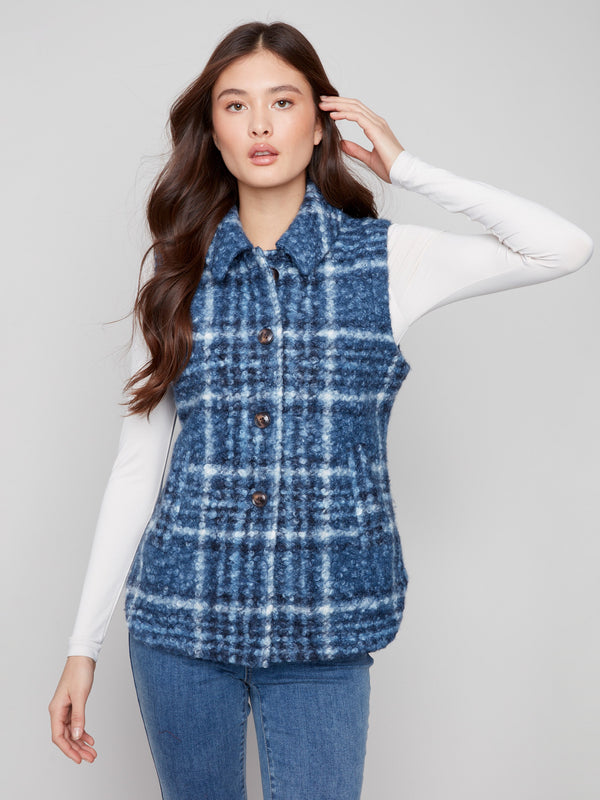 Stylish plaid vest with welt pockets, perfect for carrying small essentials while maintaining a chic look by Charlie B.
