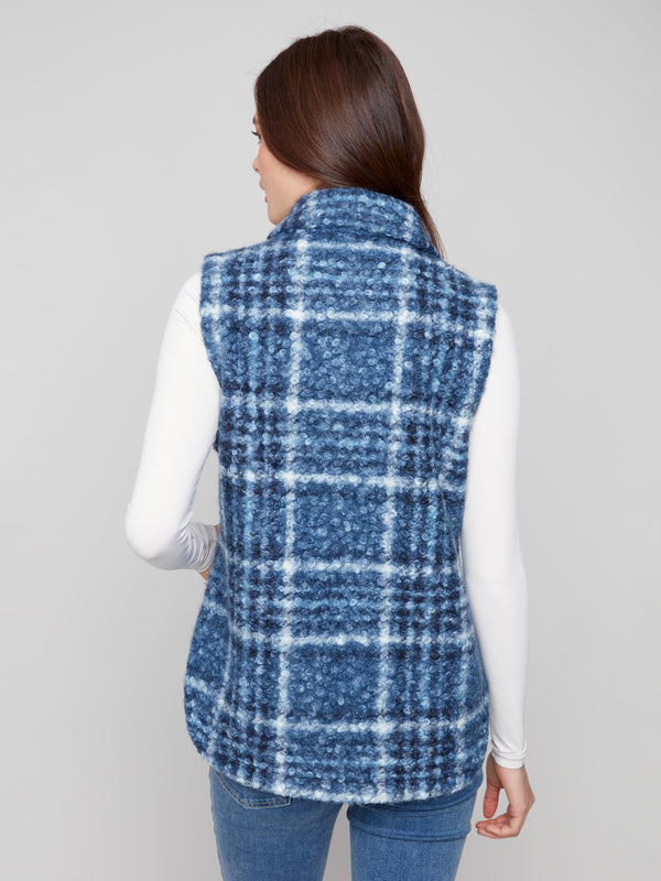 Elegant boucle knit fabric in moonlight plaid pattern, offering warmth and style for cooler days by Charlie B.