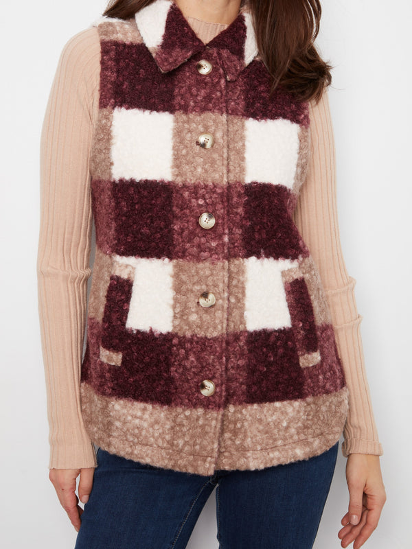 Plaid Bouclé Knit Vest - Merlot