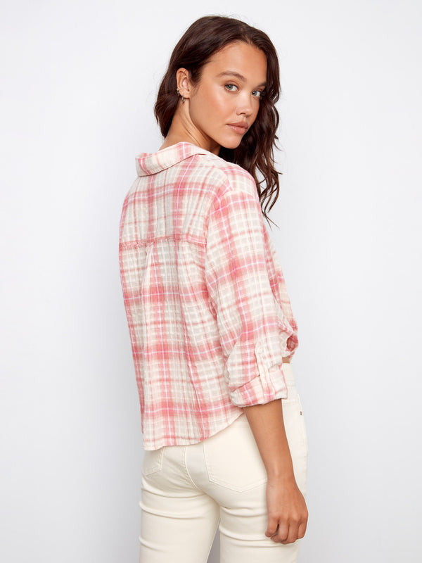 Plaid cotton shirt showcasing a neat collar design for an effortlessly chic look by Charlie B.