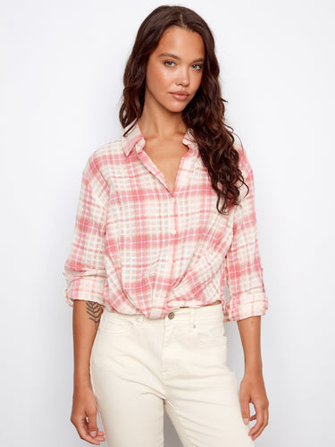 Chic plaid cotton top featuring a modern twist design and comfortable fit, perfect for casual outings by Charlie B.