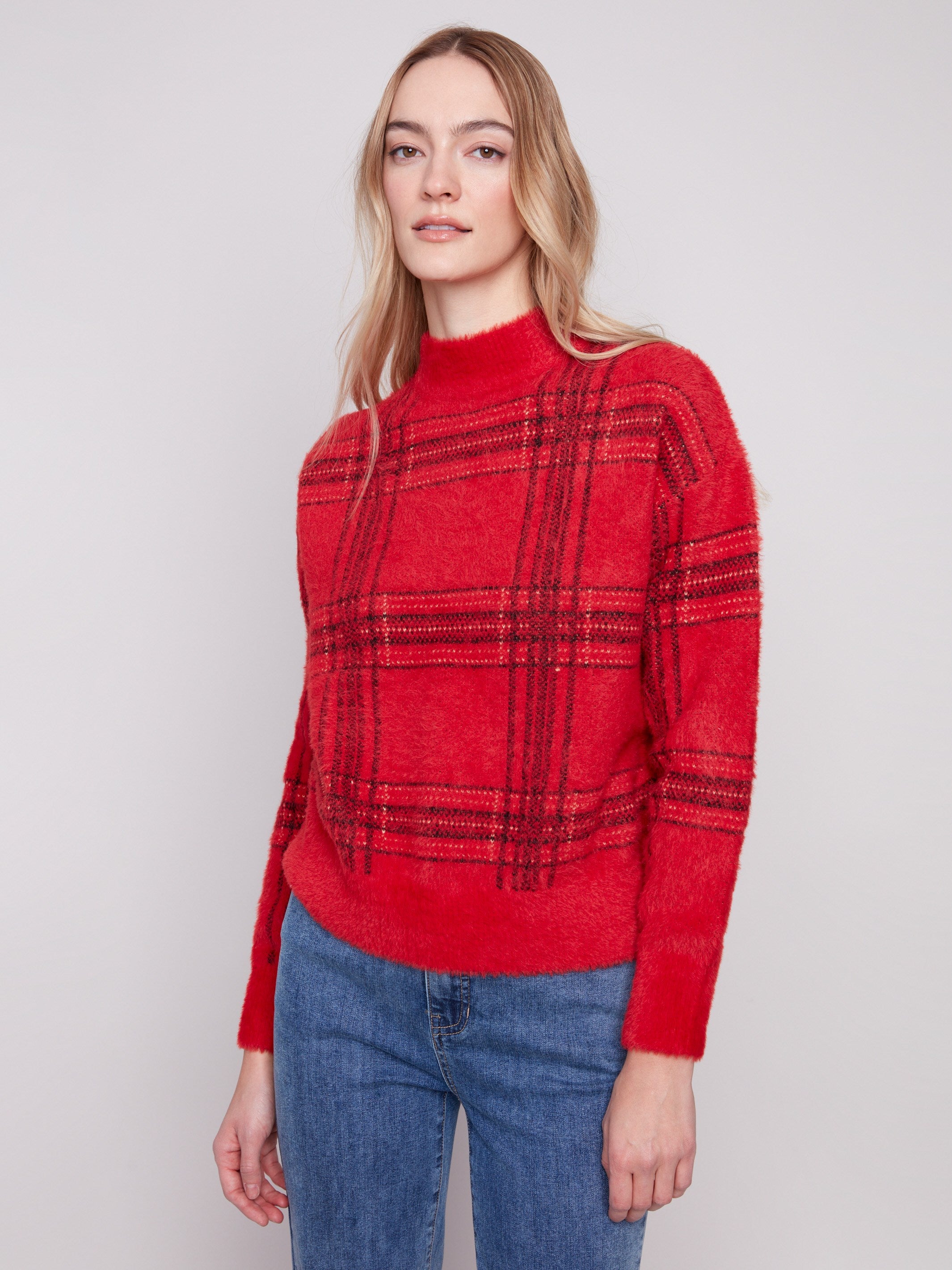 Women's Plaid Eyelash Sweater Plaid Charlie B
