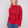 Red plaid sweater with a cozy mock neck, perfect for a relaxed fit and casual outings by Charlie B.